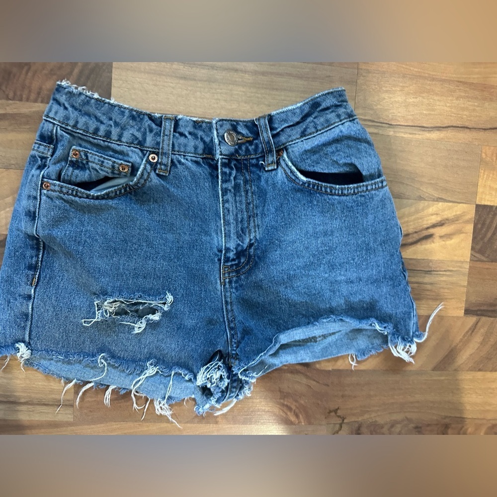 Topshop Ripped Blue Jean Shorts